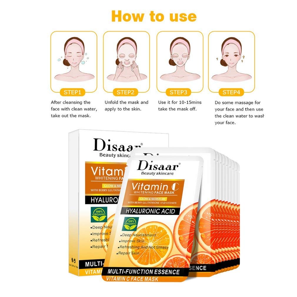 Mascarilla Facial de Vitamina C y Ácido Hialurónico – Pack de 10 Sobres