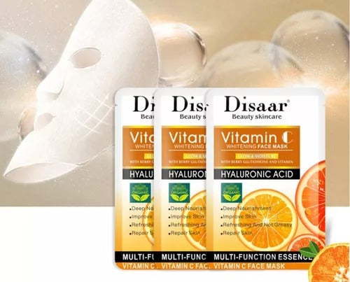 Mascarilla Facial de Vitamina C y Ácido Hialurónico – Pack de 10 Sobres