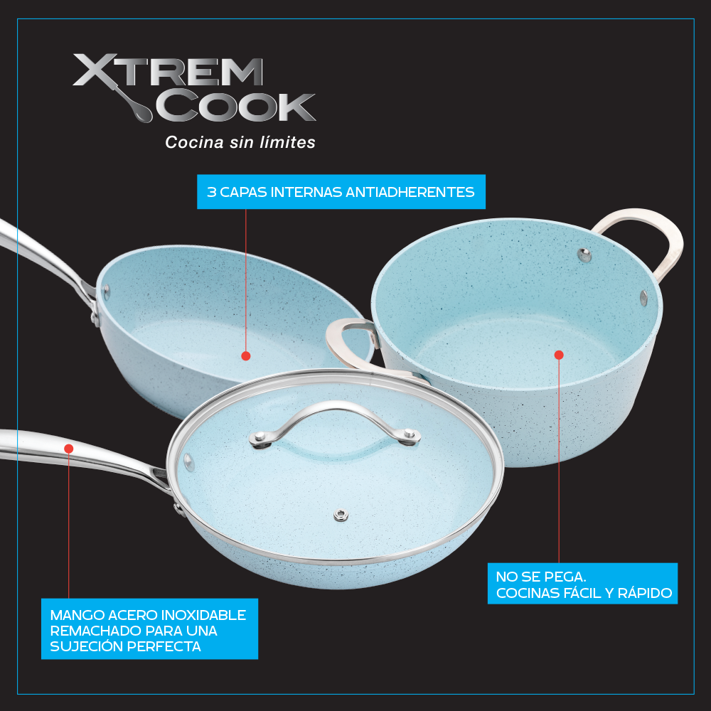 Set de Cocina Xtrem Cook 4 Piezas Antiadherente – Celeste