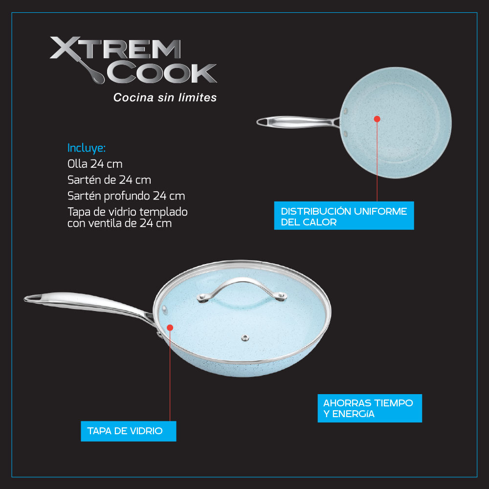 Set de Cocina Xtrem Cook 4 Piezas Antiadherente – Celeste