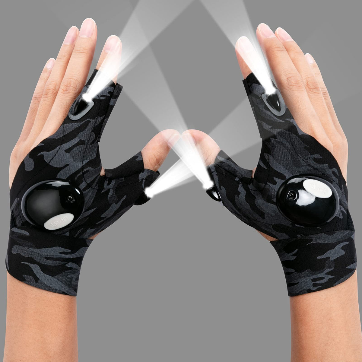 Guantes sin dedos con luces LED en pulgar e índice