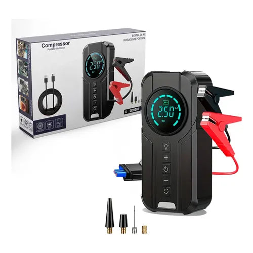 Arrancador de Batería y Compresor de Aire Portátil 4 en 1 con Power Bank y Linterna LED – 150 PSI