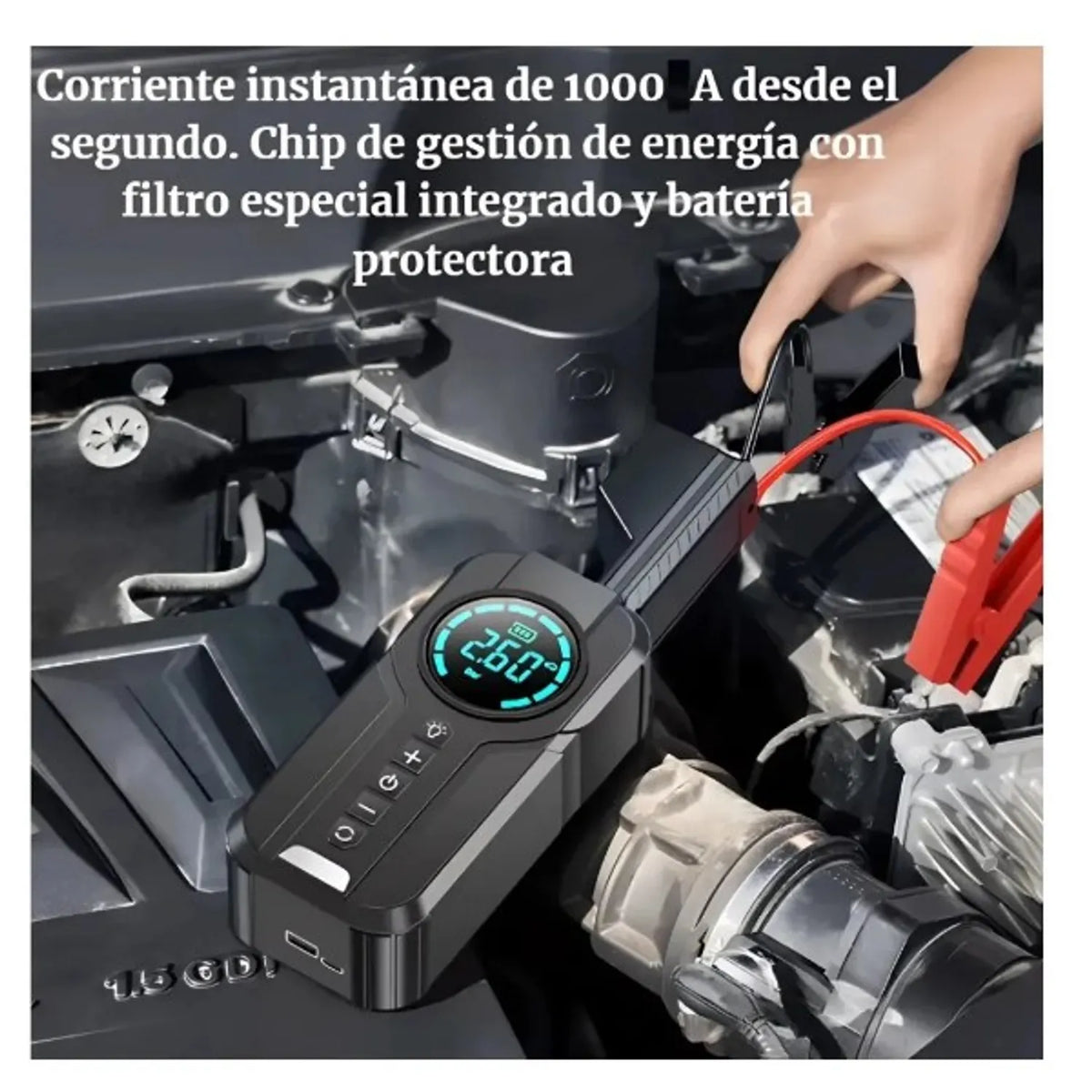 Arrancador de Batería y Compresor de Aire Portátil 4 en 1 con Power Bank y Linterna LED – 150 PSI