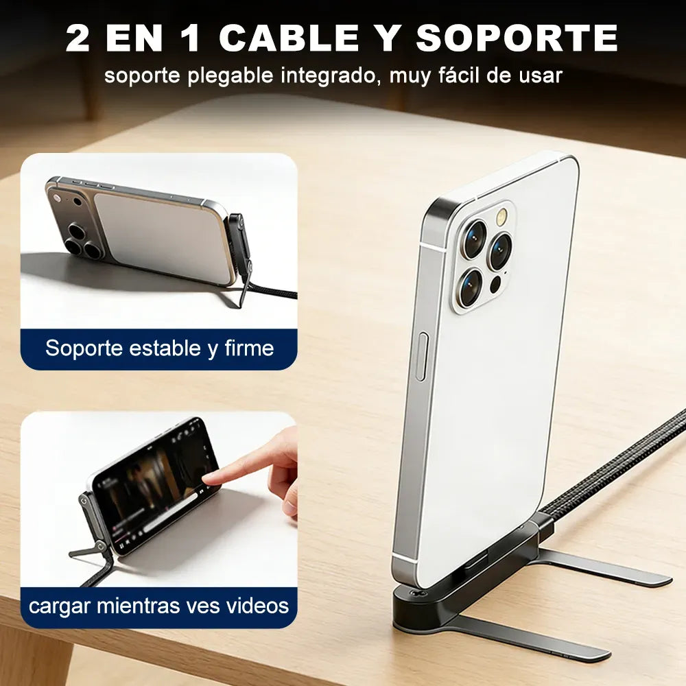 Cable USB Tipo-C carga rápida 240W 2en1 con soporte plegable - vista adicional