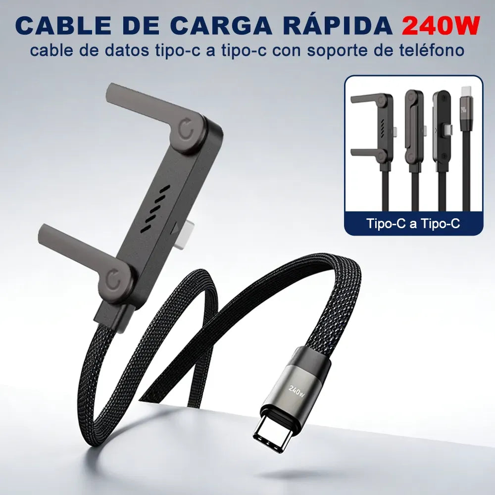 Cable USB Tipo-C carga rápida 240W 2en1 con soporte plegable - imagen principal