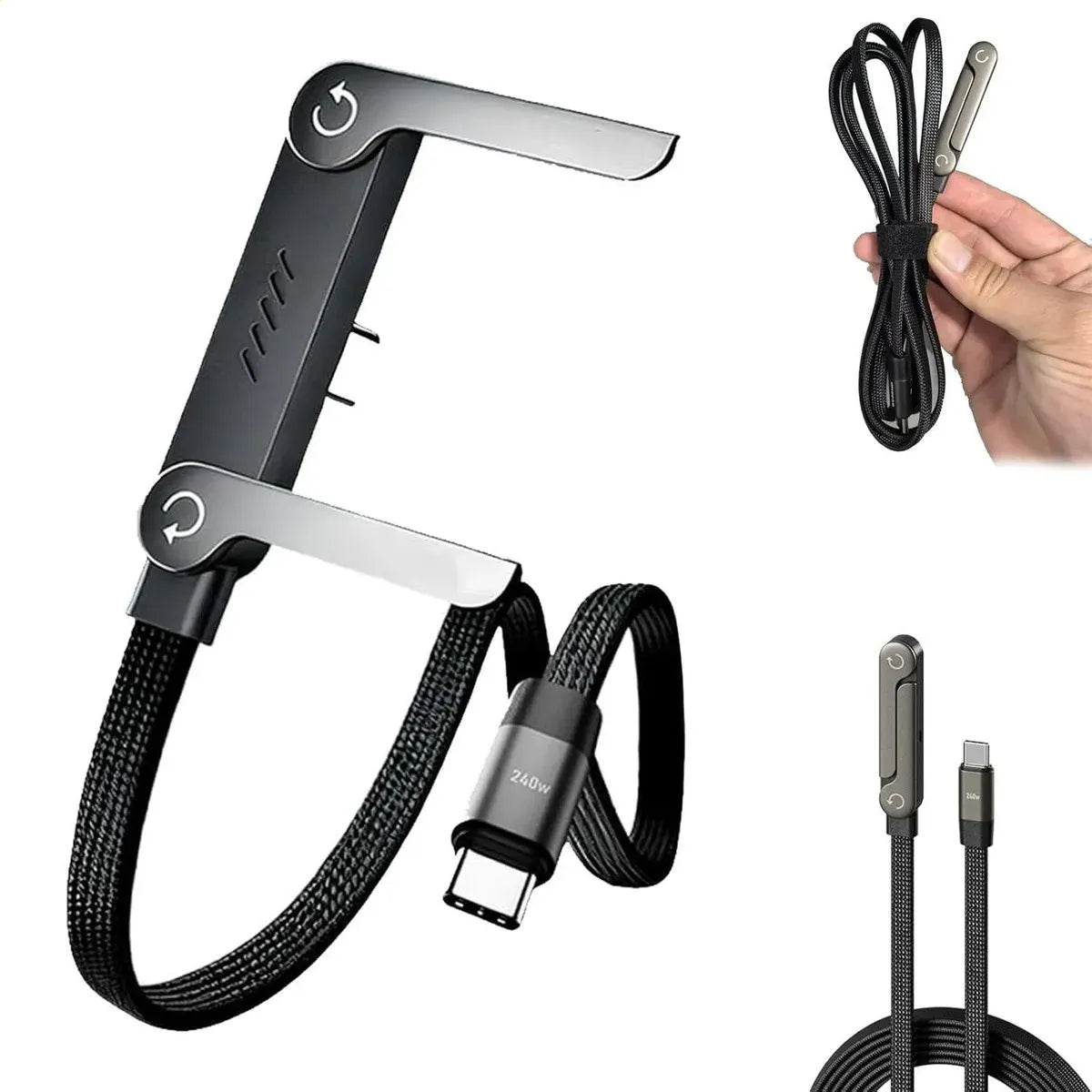 Cable USB tipo C carga rápida 240W 2en1 con soporte plegable - vista 2