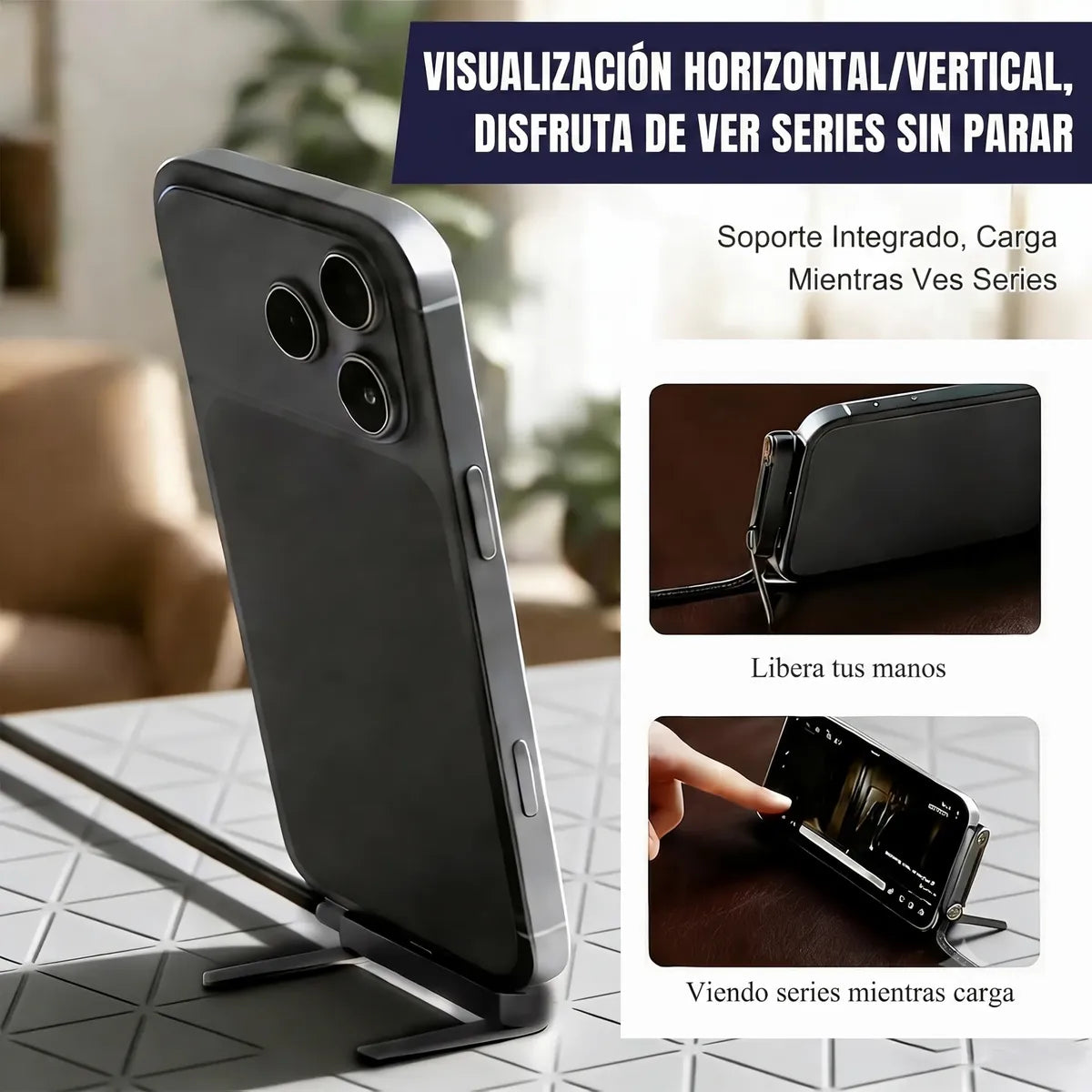 Cable USB tipo C carga rápida 240W 2en1 con soporte plegable - vista 1